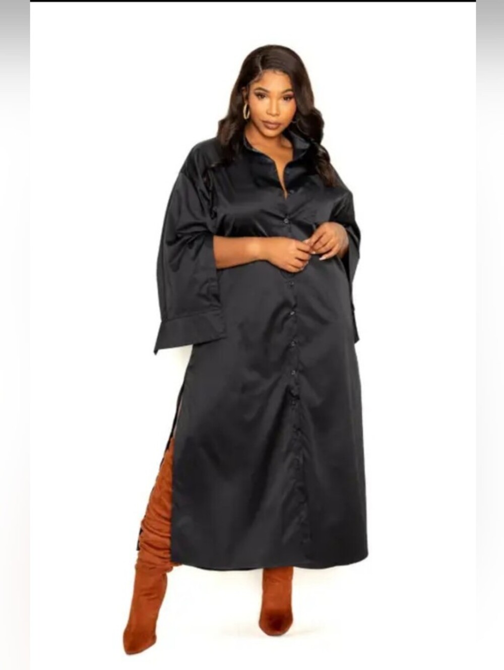 ASH CURVY 🍰Black Satin Cape Dress